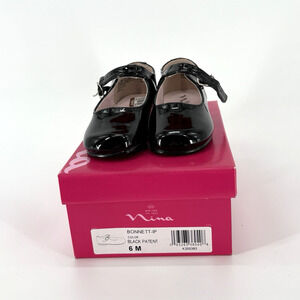 Nina Black Patent Leather Shoes Girl's 6 Bonnett Mary Jane Flats NEW